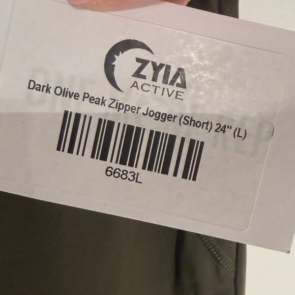 NWT - Zyia Dark Olive Peak Zipper Joggers 24" - Size L - Picture 2 of 7